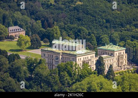 Aerial view, Villa Hügel, former residence and representative house of the industrialist family Krupp, Essen-Bredeney, Essen, Ruhr area, North Rhine-W Stock Photo