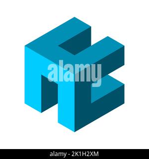 Blue abstract 3D cube. Letters C H logo template. Hexagon cube design element. Architecture, building, construction industry. Geometric box shape. Stock Vector
