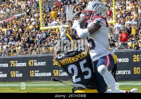 Pittsburgh Steelers cornerback Ahkello Witherspoon (25) celebrates an  interception during a NFL football game against the Cincinnati Bengals,  Sunday, Sept. 11, 2022, in Cincinnati. (AP Photo/Emilee Chinn Stock Photo -  Alamy