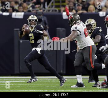 New Orleans Saints quarterback Jameis Winston (2) wears a Salute to Service  towel during an NFL