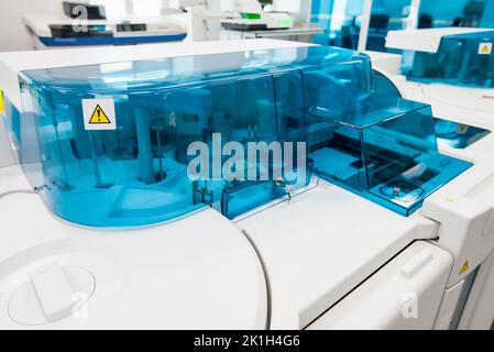 Clinical laboratory and blood bank fully automated equipment, blood tests pre-analytical system Stock Photo