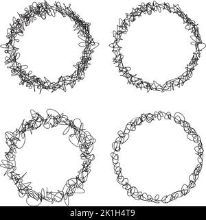 Set of grungy round scribble circles, hand drawn with thin line, isolated on white background. Vector illustration Stock Vector