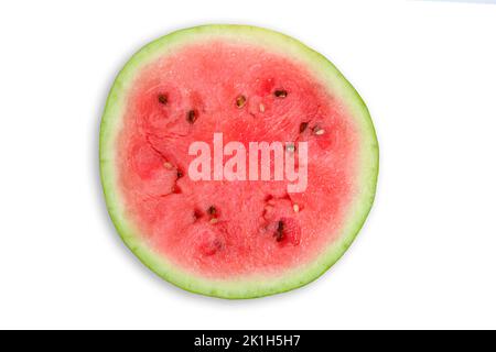 Half bright red cut watermelon white background Stock Photo