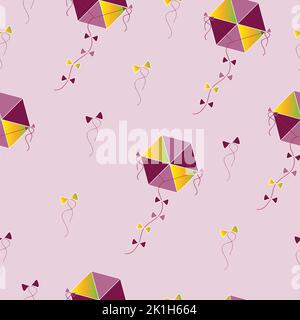 seamless pattern with kites in purple and yellow colors vector Stock Vector