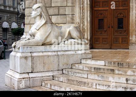 Sphinx sculpture at the entrance to the Hungarian State Opera House in Budapest, Hungary Stock Photo