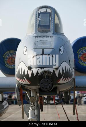 An A-10 Thunderbolt II sits on display during the Joint Base Andrews 2022 Air & Space Expo at JBA, Md., Sept. 16, 2022. Joint Base Andrews celebrated the Air Force’s 75th Anniversary with a three-day Air & Space Expo, showcasing aerial demonstrations and performances, static displays and heritage and STEAM hangars. (U.S. Air Force photo by Airman 1st Class Matthew-John Braman) Stock Photo