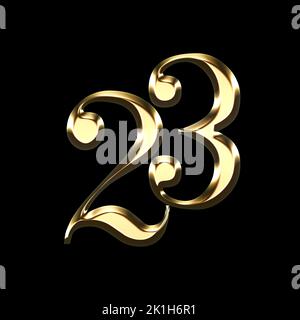 golden number 23 illustration - 2023 new year - 23 years old age Stock Photo