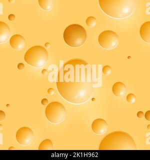 Realistic cheese seamless pattern. Dairy product texture with different size holes, shapes air bubbles, maasdam surface. Eco cheddar or edam. Decor Stock Vector
