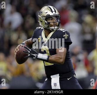 New Orleans, USA. 18th Sep, 2022. New Orleans Saints quarterback Jameis Winston (2) throws against the Tampa Bay Buccaneers at the Caesars Superdome in New Orleans on Friday, September 18, 2022. Photo by AJ Sisco/UPI. Credit: UPI/Alamy Live News Stock Photo