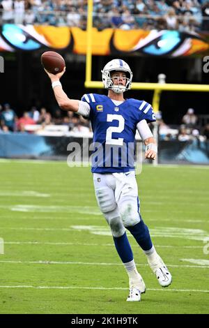 Jacksonville, USA. 18th Sep, 2022. Quarterback Matt Ryan throws an incomplete pass in the fourth quarter as the Colts take on the Jaguars in the 2022 Season opener at the TIAA Bank Field in Jacksonville, Florida on Sunday, September 18, 2022. The Jaguars defeated the Colts 24 - 0. Photo by Joe Marino/UPI Credit: UPI/Alamy Live News Stock Photo