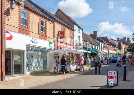 Charity market stall, Castle Street, Hinckley, Leicestershire, England, United Kingdom Stock Photo