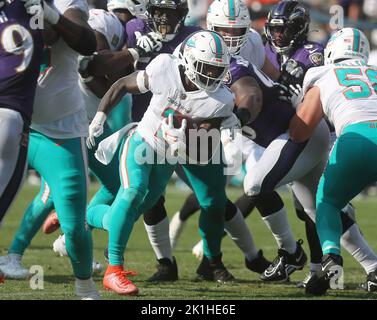 Baltimore, USA. 18th Sep, 2022. Miami Dolphins wide receiver Tyreek Hill  (10) is tackled by Baltimore Ravens safety Chuck Clark (36) during the  second half at M&T Bank Stadium in Baltimore, Maryland