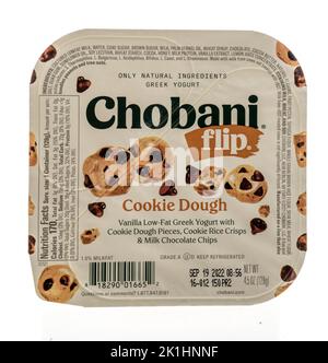 Winneconne, WI - 18 September 2022: A package of Chobani flip cookies dough greek yogurt on an isolated background. Stock Photo