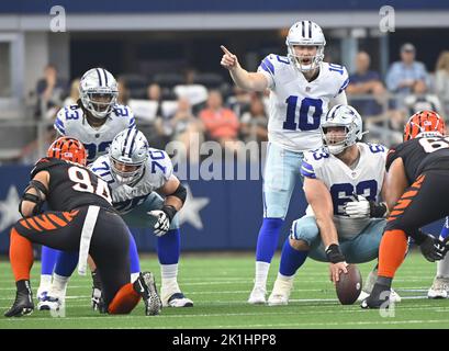 Arlington, United States. 18th Sep, 2022. Dallas Cowboys quarterback Cooper Rush led his team to a 20-17 victory over the Cincinnati Bengals during their NFL game at AT&T Stadium in Arlington, Texas on Sunday, September 18, 2022 Photo by Ian Halperin/UPI Credit: UPI/Alamy Live News Stock Photo