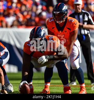 Denver Broncos center Lloyd Cushenberry III (79) takes part in drills  during the NFL football team's training camp Saturday, Aug. 6, 2022, at the  Broncos' headquarters in Centennial, Colo. (AP Photo/David Zalubowski