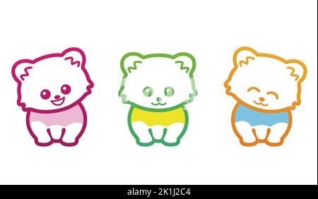 Set Of Cute Cartoonish Cats With Different Facial Expressions. Vector Illustration Isolated On A White Background. Stock Vector