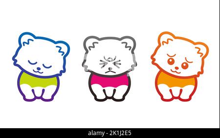 Set Of Cute Cartoonish Cats With Different Facial Expressions. Vector Illustration Isolated On A White Background. Stock Vector