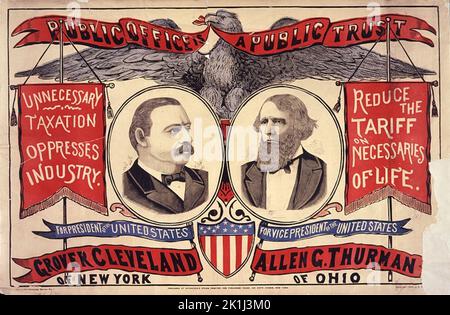 A vintage election poster for President Cleveland and Vice-President of the United States, Allen G. Thurman of Ohio (1888). Stock Photo