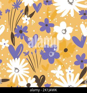 Seamless floral pattern based on traditional folk art ornaments. Colorful flowers on color background. Scandinavian style. Sweden nordic style. Vector Stock Vector