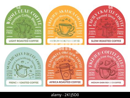 Label design set for wholebean coffee package Stock Vector