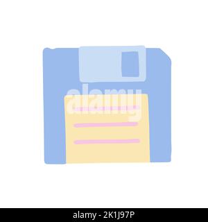 Hand-drawn cute isolated clipart illustration of y2k old floppy disc Stock Vector