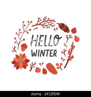 Hello winter phrase with wreath lettering vector Stock Vector Image ...