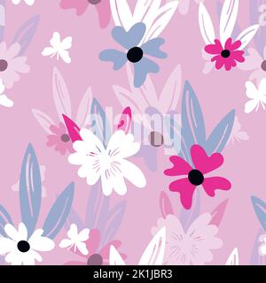 Seamless floral pattern based on traditional folk art ornaments. Colorful flowers on color background. Scandinavian style. Vector illustration. Simple Stock Vector