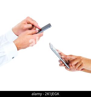 Lets get connected. two businesspeople using their cellphones. Stock Photo
