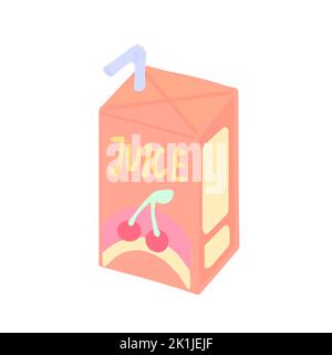 Hand-drawn cute isolated clipart illustration of cherry juice box packaging Stock Vector