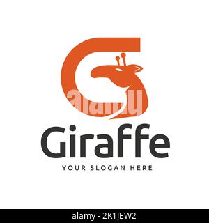 Giraffe head illustration logo from letter G. G word sign logo, symbol, template, icon design Stock Vector