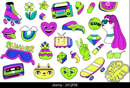 Retro stickers and labels from 90s style vector Stock Vector