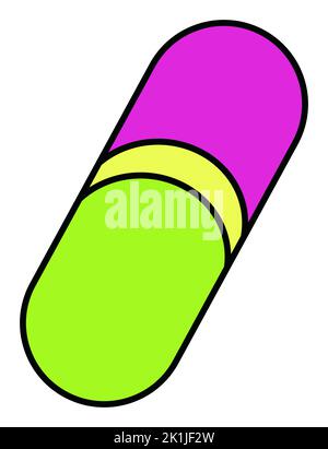 Colorful pill in capsule, medicine 90s sticker Stock Vector