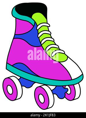 Retro roller skate, boot with wheels 90s sticker Stock Vector