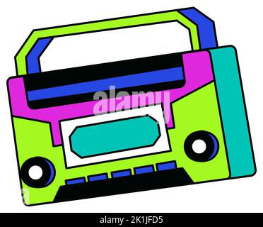 Old fashioned boombox, cassette player 90s sticker Stock Vector