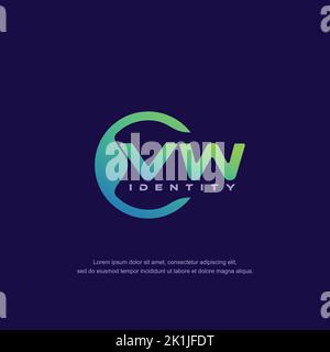 VW Initial letter circular line logo template vector with gradient color Stock Vector