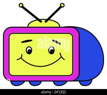 Oldschool television set, TV character smiling 90s Stock Vector