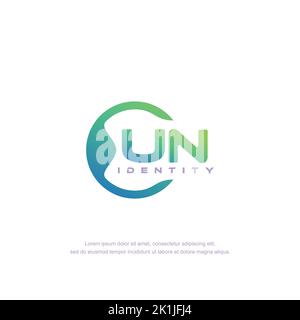 UN Initial letter circular line logo template vector with gradient color Stock Vector