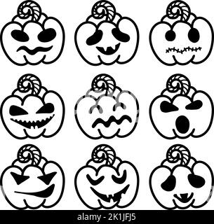 Halloween faces. Creepy doodle smiling face expressions with angry eyes ...
