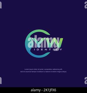 YW Initial letter circular line logo template vector with gradient color Stock Vector
