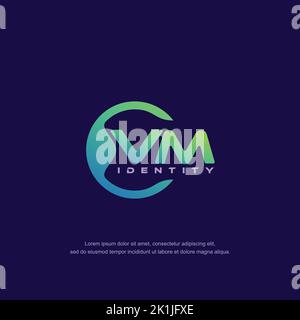 VM Initial letter circular line logo template vector with gradient color Stock Vector