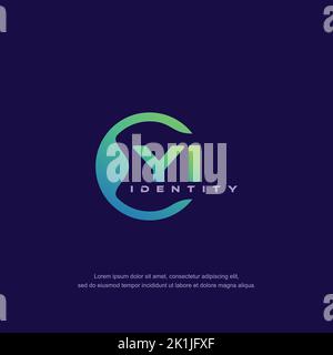 YI Initial letter circular line logo template vector with gradient color Stock Vector