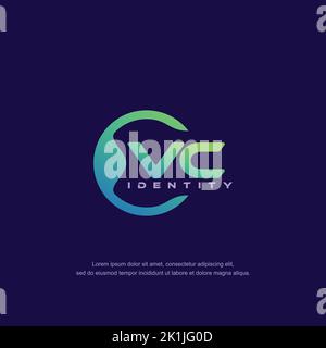 VC Initial letter circular line logo template vector with gradient color Stock Vector