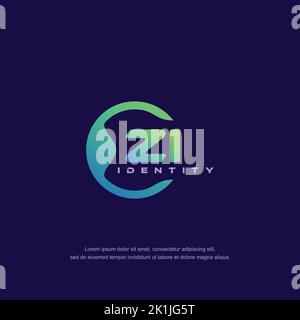 ZI Initial letter circular line logo template vector with gradient color Stock Vector
