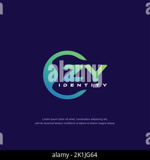 ZY Initial letter circular line logo template vector with gradient color Stock Vector