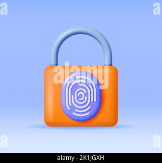 3D Fingerprint on Padlock Isolated Stock Vector