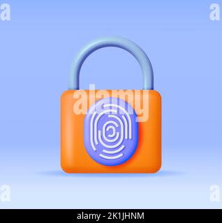3D Fingerprint on Padlock Isolated Stock Vector