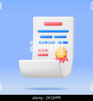 3D Certificate Icon with Stamp and Ribbon Stock Vector