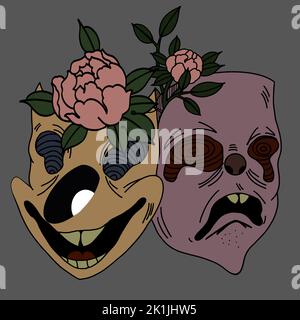 creepy masks happy and sad halloween illustration Stock Vector