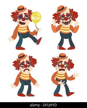 halloween scary and evil clown flat vector illustration Stock Vector