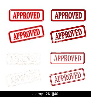 Red approved square stamp collection on white background Stock Photo